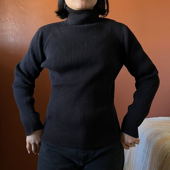 Coldwater Creek medium black Ribbed Turtleneck Sweater pullover minimalist - Picture 10 of 11